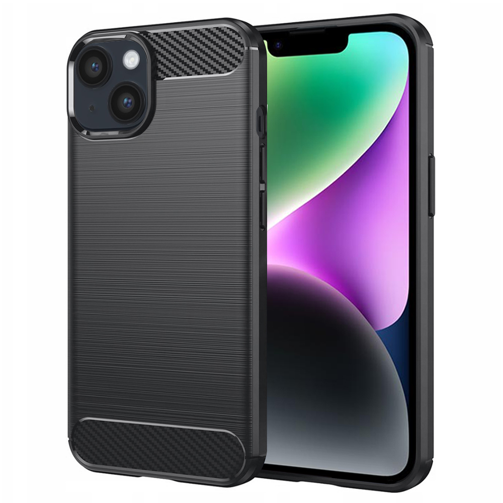 Techsuit Karbónový silikón ochranný obal na - iPhone 14 - čierny KF239856