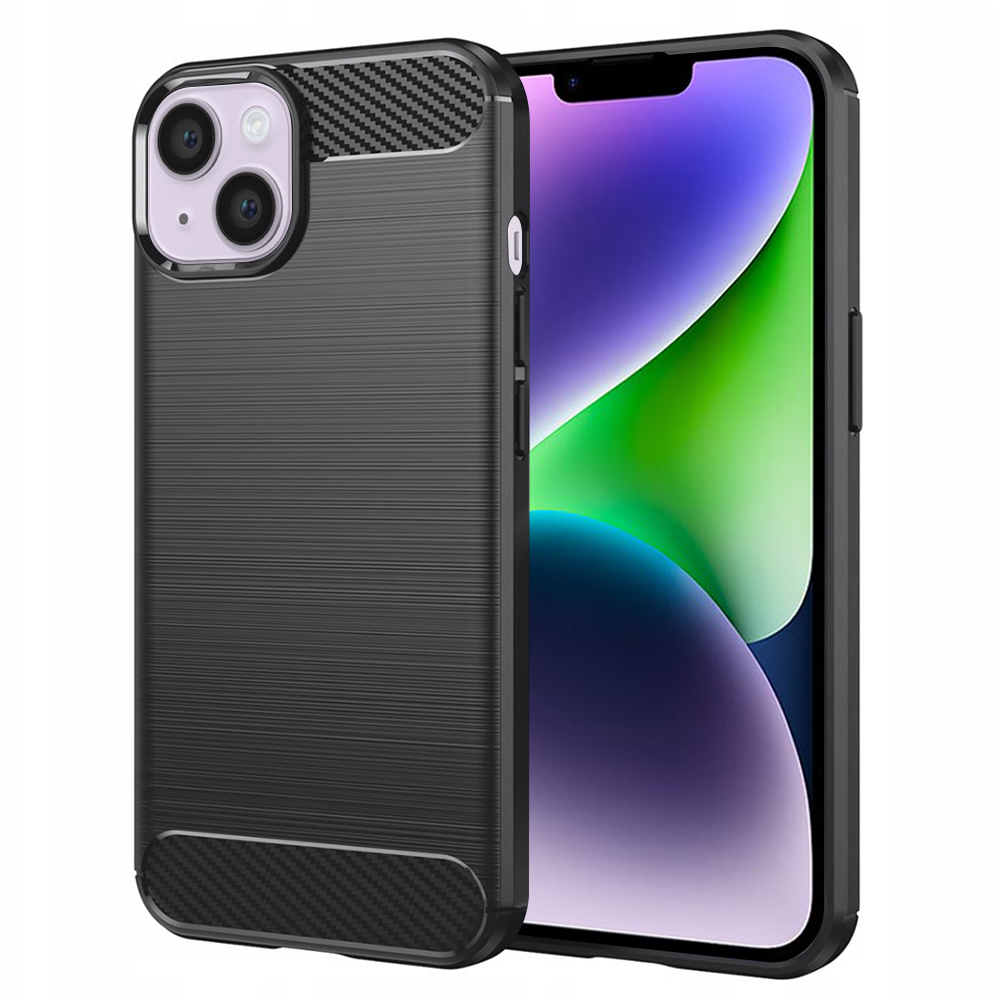 Techsuit Karbónový silikón ochranný obal na - iPhone 14 Plus - čierny KF2310428