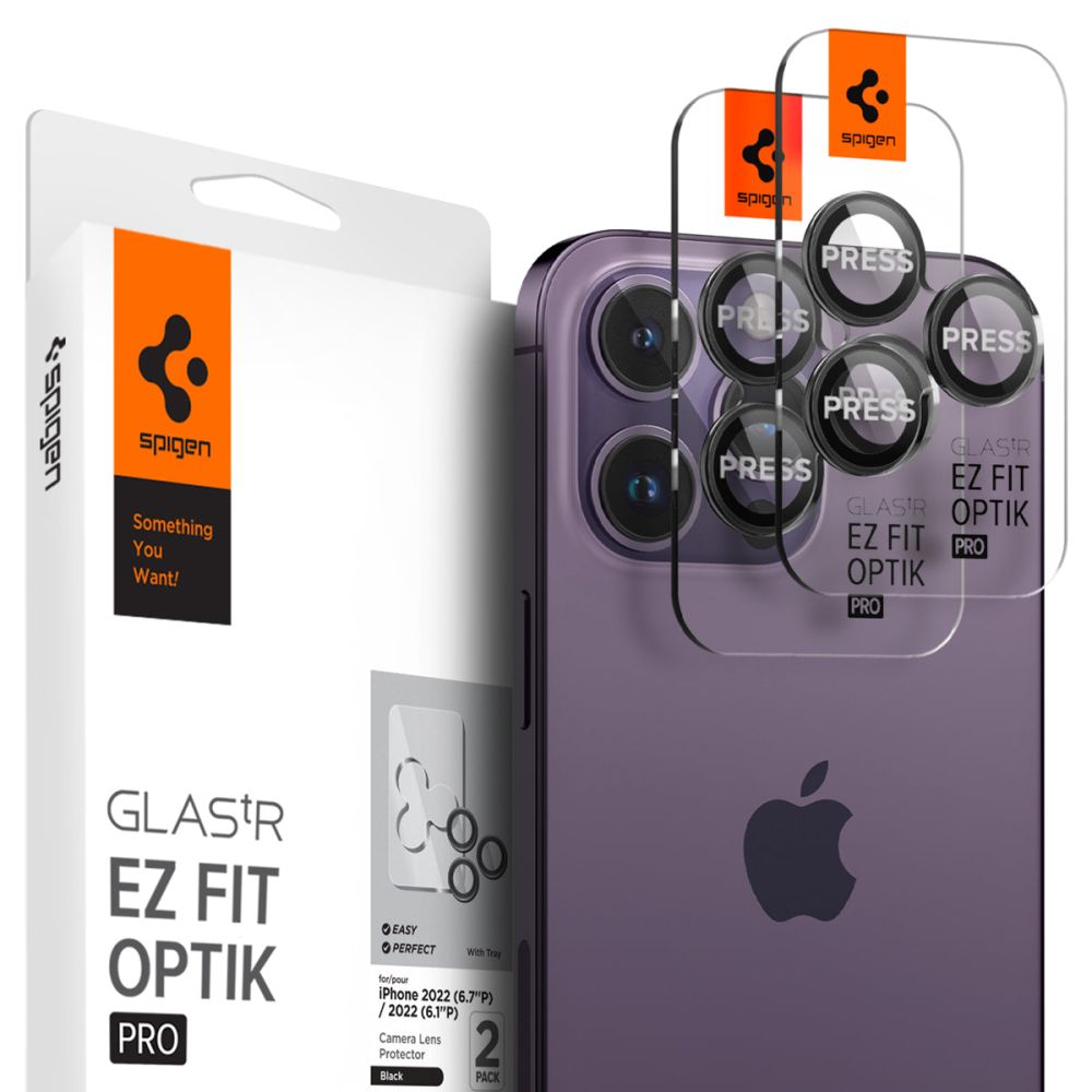 Spigen Optik.tR "EZ FIT" ochranné sklo pre fotoaparát (2 balenia) - iPhone 14 pro / 14 pro Max - Čierna KF2310758