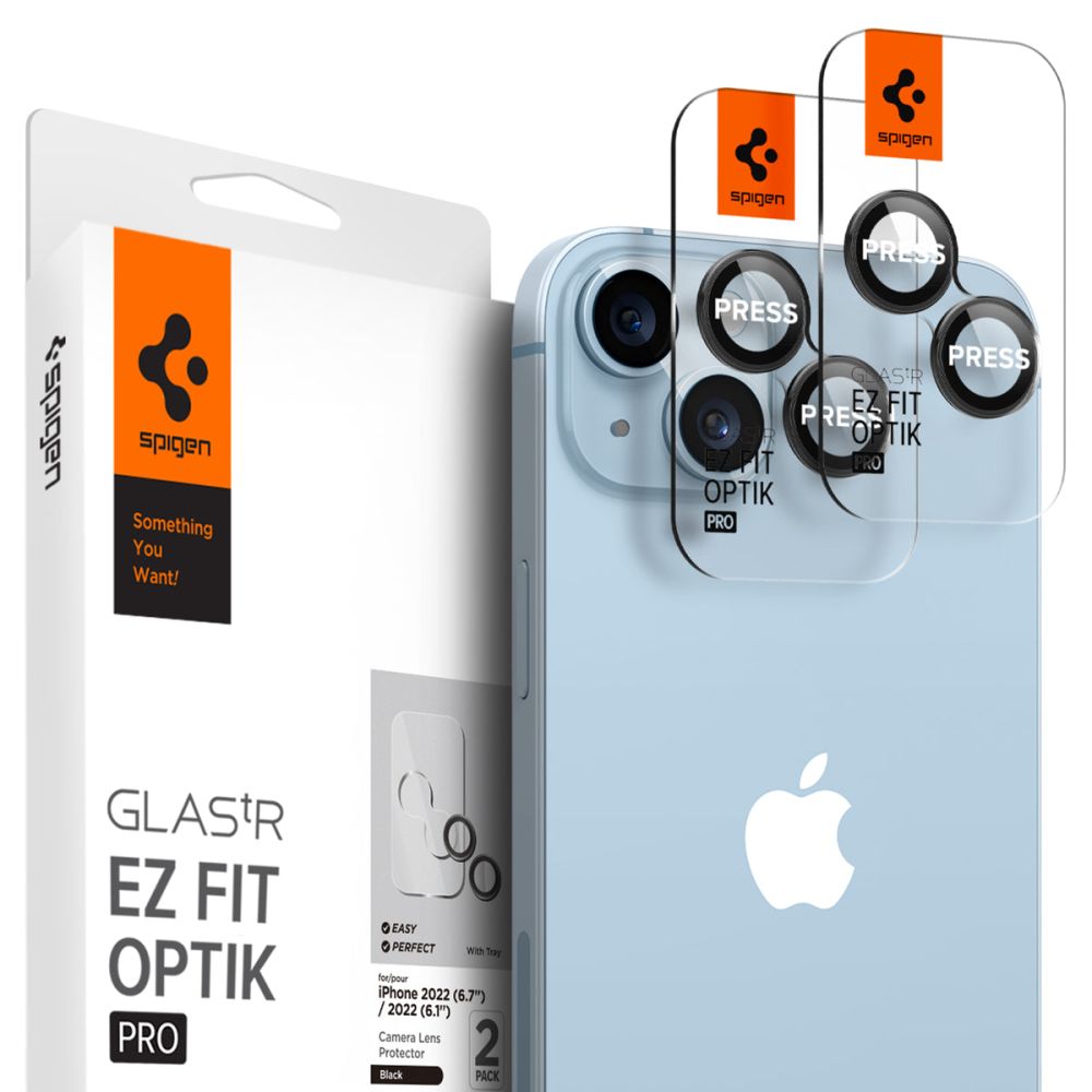 Spigen Optik.tR "EZ FIT" ochranné sklo pre fotoaparát (2 balenia) - iPhone 14 / 14 Plus - Čierna KF2310759