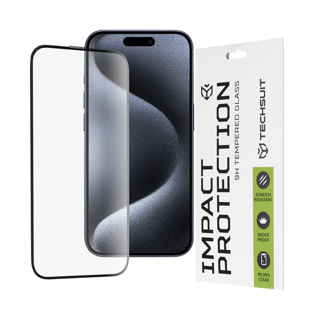 Techsuit 111D Full Cover / celopolepené tvrdené sklo - iPhone 15 pro - Čierna KF2314012