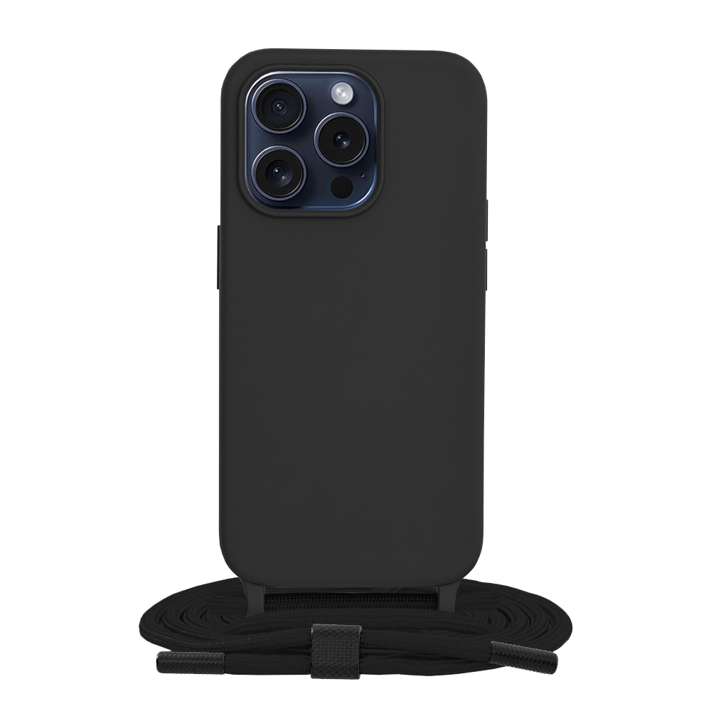 Techsuit obal zo šnúrkou neck strap - iPhone 15 pro - Čierna KF2314148