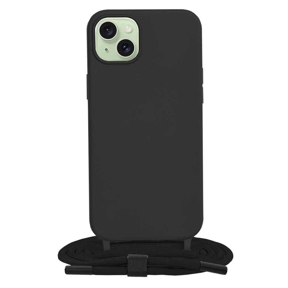 Techsuit obal zo šnúrkou neck strap - iPhone 15 Plus - Čierna KF2314152