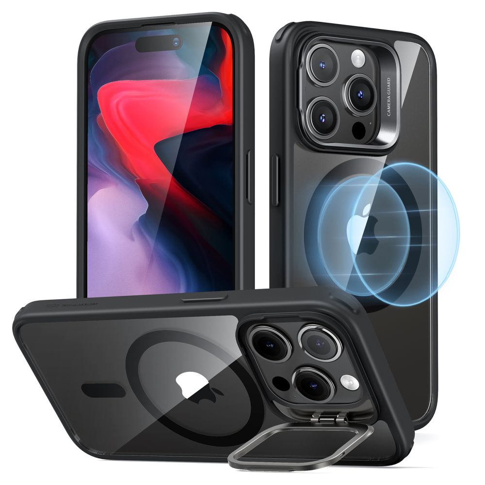 ESR Classic Hybrid HaloLock Kickstand kryt pre - iPhone 15 pro - transparentná čierna KF2314685