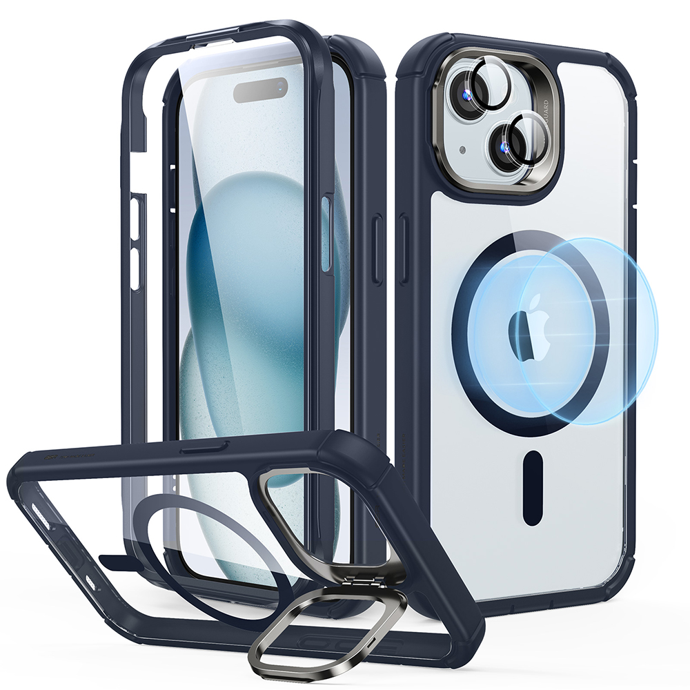 ESR Armor Tough Kickstand HaloLock kryt + ochrana obrazovky - iPhone 15 Plus - tmavo modrá KF2316190