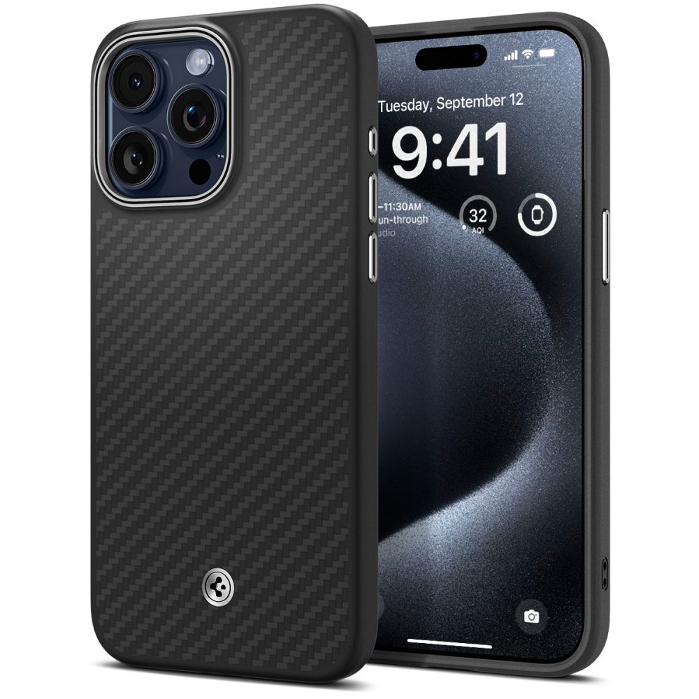 Spigen Enzo Aramid MagSafe ktyt pre - iPhone 15 Pro - matná čierna KF2318273