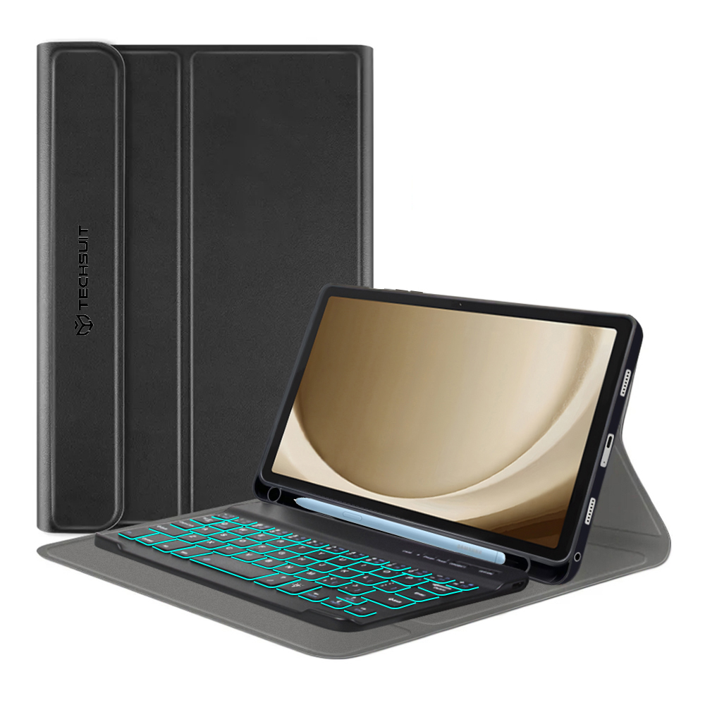 Techsuit Puzdro CozyTab (s držiakom na pero/RGB bezdrôtová magnetická klávesnica) - Samsung Galaxy Tab A9 Plus - Čierna KF2320795
