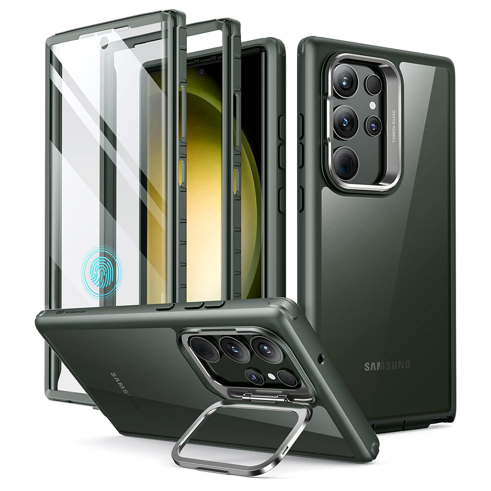ESR Shock Armor Kickstand obal + Ochrana Displeja - Samsung Galaxy S23 Ultra - Číry Zelená KF2316559