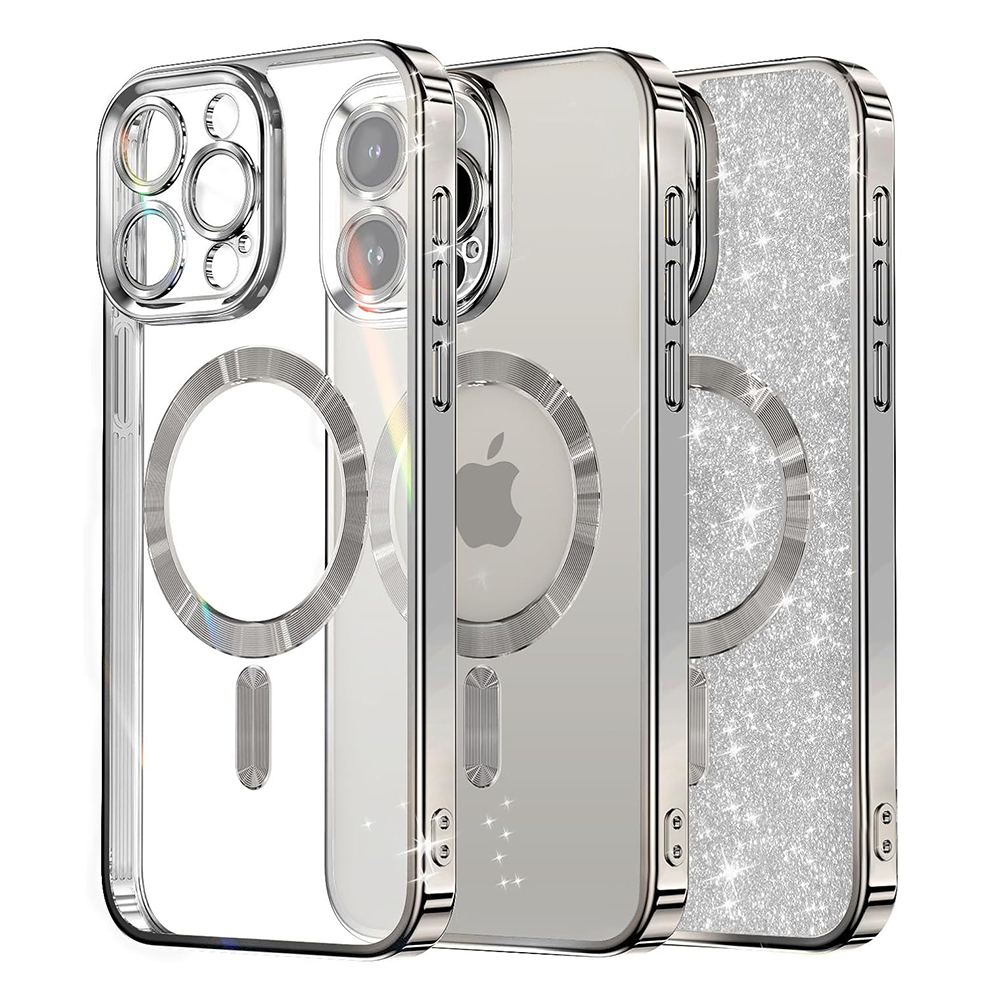 Techsuit Luxury Glitter MagSafe obal na - iPhone 12 Pro - Strieborná KF2324908