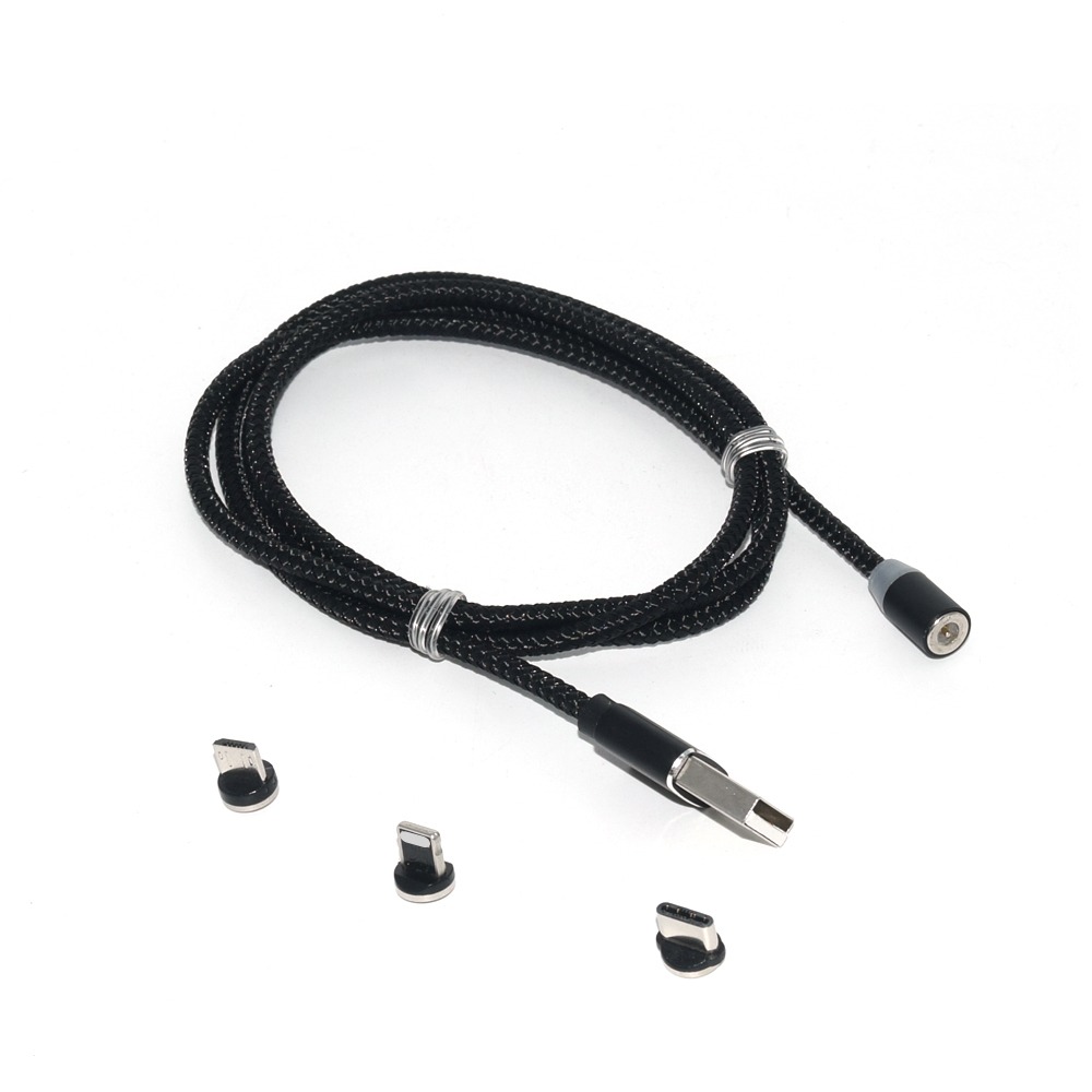 Bomba Nylonový magnetický USB kábel 3v1 pre iPhone/Android 1M Farba: Čierna