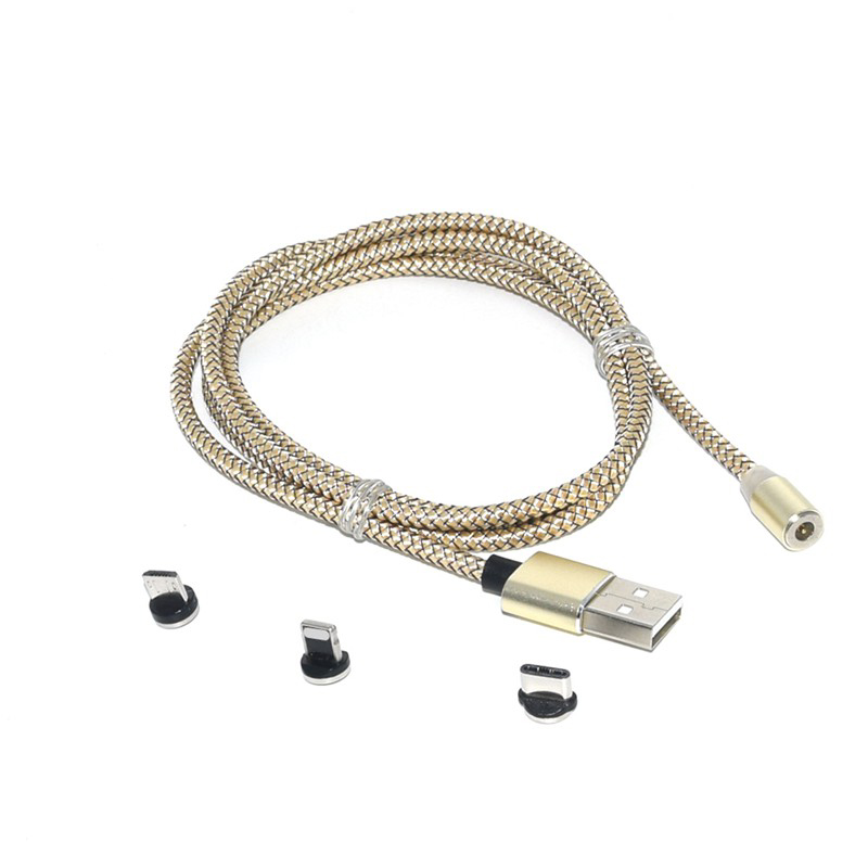 E-shop Bomba Nylonový magnetický USB kábel 3v1 pre iPhone/Android 1M Farba: Zlatá