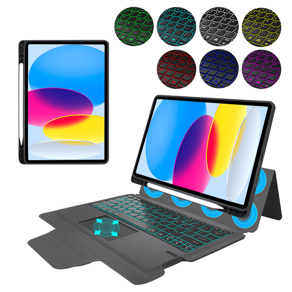 Techsuit KeyTab Pro Puzdro (s RGB Bezdrôtovou Klávesnicou a Držiakom na Stylus) - iPad 10 (2022) 10.9 - Čierne KF2326447