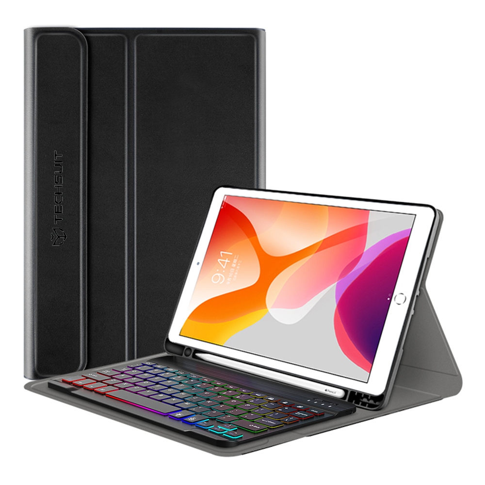 Techsuit CozyTab ochranné Puzdro (s Držiakom na Ceruzku / Bezdrôtovou RGB Magnetickou Klávesnicou) - iPad 10.2 (2019 / 2020 / 2021) - Čierne KF2320769