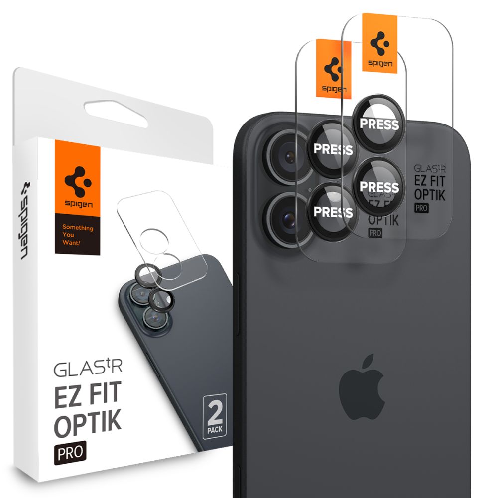 Spigen Optik.tR EZ Fit Pro Ochranné Sklo na Kameru (2 ks) - iPhone 16 / iPhone 16 Plus - Čierne KF2338874