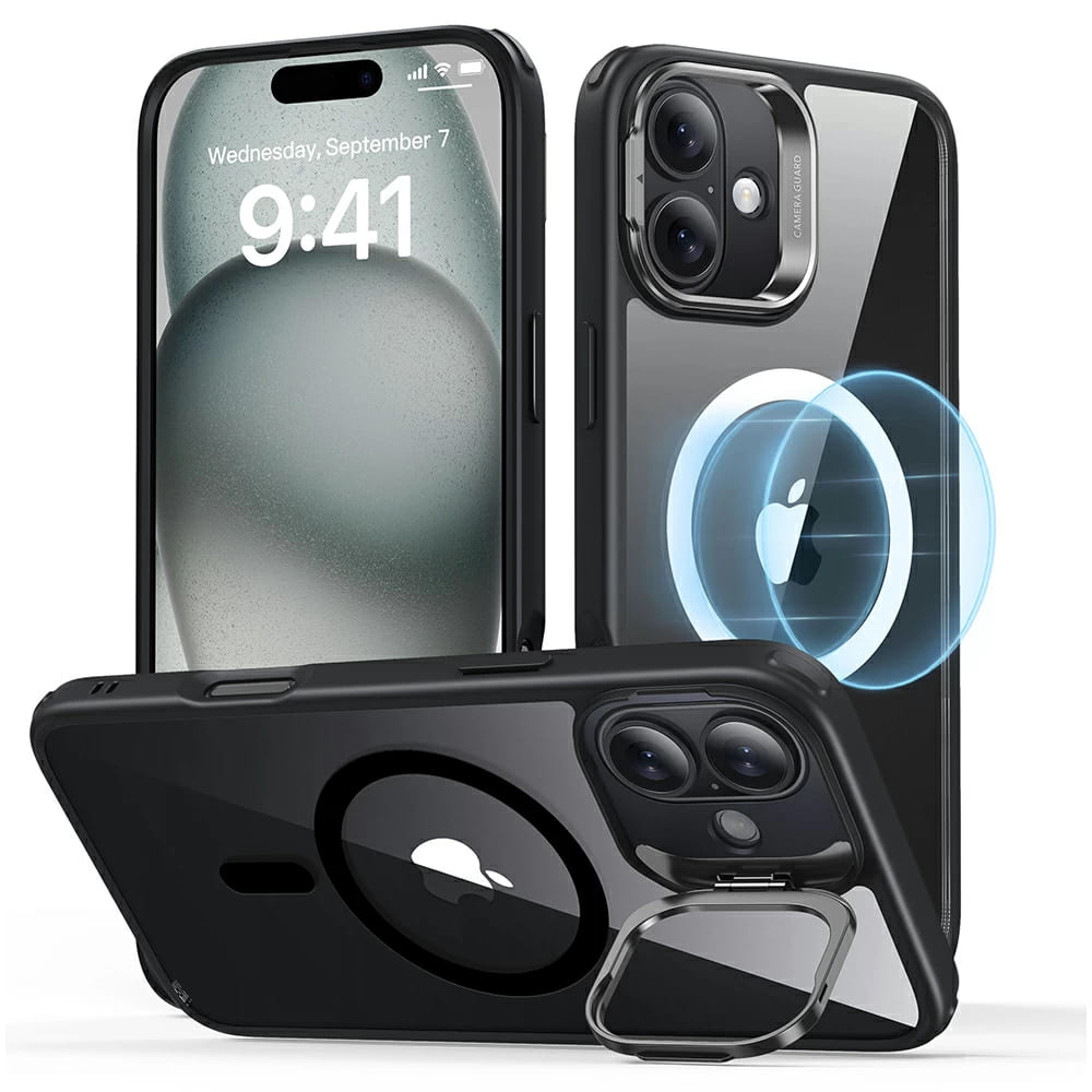 ESR Classic Hybrid HaloLock ochranný kryt so stojanom pre iPhone 16 - číry čierny KF2330632