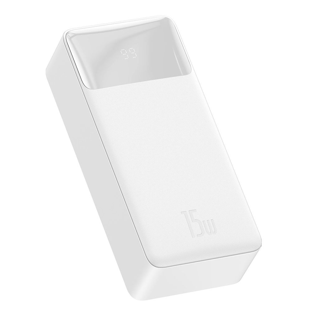 Baseus Power banka Bipow (PPBD050202) - Digitálny displej 2xUSB, USB-C, Micro-USB 30000mAh 15W + kábel Micro-USB 0,25m - biela KF2311960