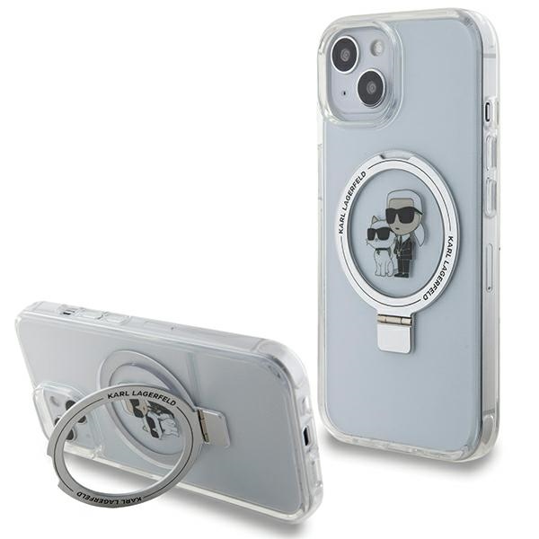 Karl Lagerfeld tvrdý obal s prstencovým stojanom MagSafe (KLHMP14SHMRSKCH) - iPhone 15 / iPhone 14 / iPhone 13 - Biela Karl & Choupette KF2340871