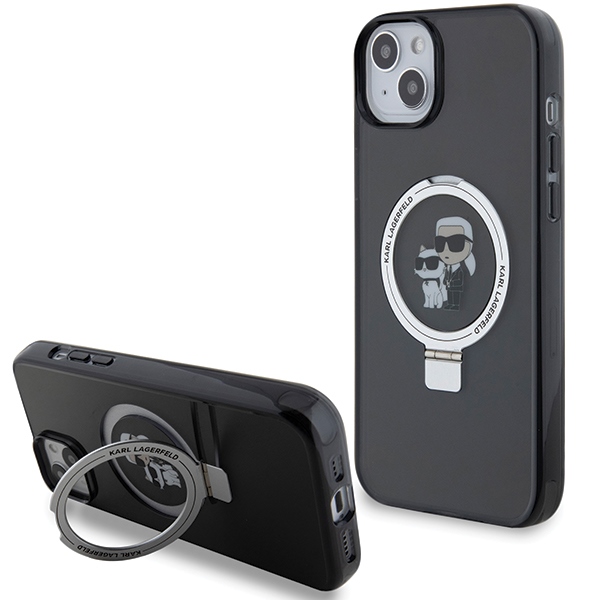 Karl Lagerfeld tvrdý obal s prstencovým stojanom MagSafe (KLHMP14SHMRSKCK) - iPhone 15 / iPhone 14 / iPhone 13 - Karl & Choupette KF2340883