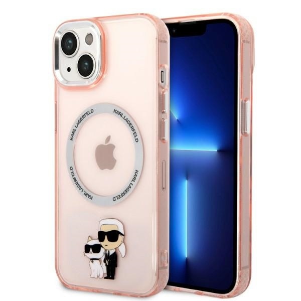 Karl Lagerfeld tvrdý obal MagSafe (KLHMP14SHNKCIP) - iPhone 15 / iPhone 14 / iPhone 13 - Ružový Ikonik Karl & Choupette KF2340950