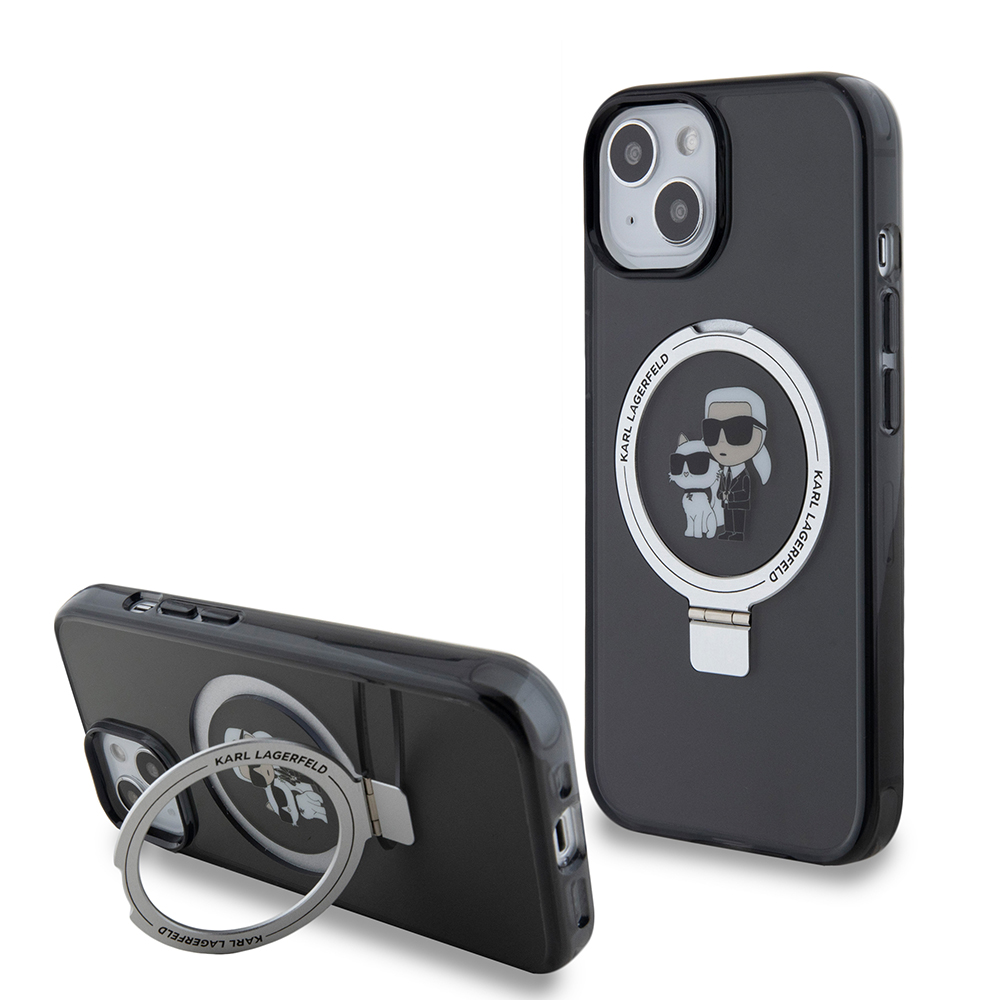 Karl Lagerfeld tvrdý obal s prstencovým stojanom MagSafe (KLHMP15SHMRSKCK) - iPhone 15 / iPhone 14 / iPhone 13 - Karl & Choupette KF2340908