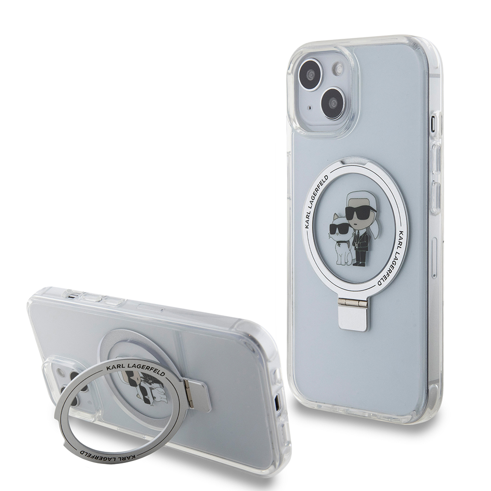 Karl Lagerfeld tvrdý obal s prstencovým stojanom MagSafe (KLHMP15SHMRSKCH) - iPhone 15 / iPhone 14 / iPhone 13 - Biela Karl & Choupette KF2340909