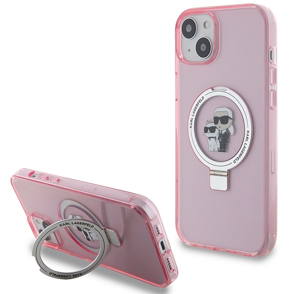 Karl Lagerfeld tvrdý obal s prstencovým stojanom MagSafe (KLHMP15SHMRSKCP) - iPhone 15 / iPhone 14 / iPhone 13 - Ružový Karl & Choupette KF2340906