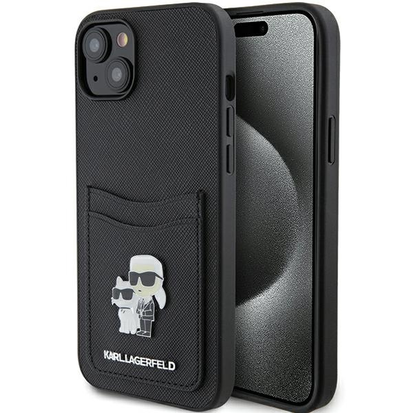 Karl Lagerfeld obal so slotom na karty Saffiano (KLHCP15SSAPKCNPK) - iPhone 15 / iPhone 14 / iPhone 13 - Karl & Choupette KF2339640