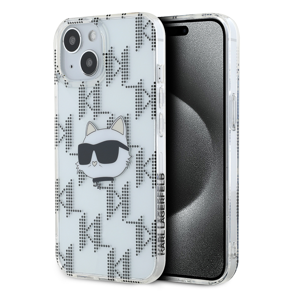 Karl Lagerfeld luxusný obal IML (KLHCP15SHKLPCHT) - iPhone 15 / iPhone 14 / iPhone 13 - Transparentná hlava Choupette & Monogram KF2340374