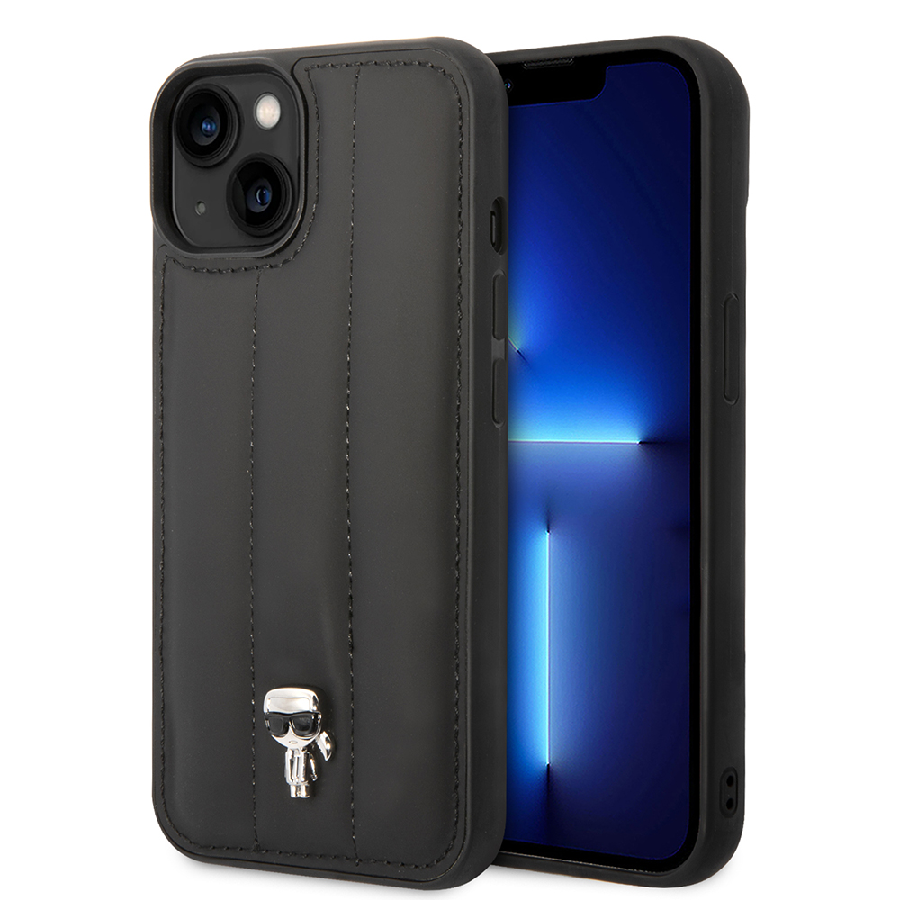 Karl Lagerfeld tvrdý obal z kože Puffy (KLHCP14SPSQPK) - iPhone 15 / iPhone 14 / iPhone 13 - Ikonik Pin KF2340620