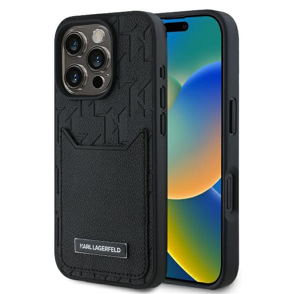 Karl Lagerfeld tvrdý obal z kože so slotmi na karty (KLHCP16XPGKHPRPK) - iPhone 16 Pro Max - Monogram KF2340625