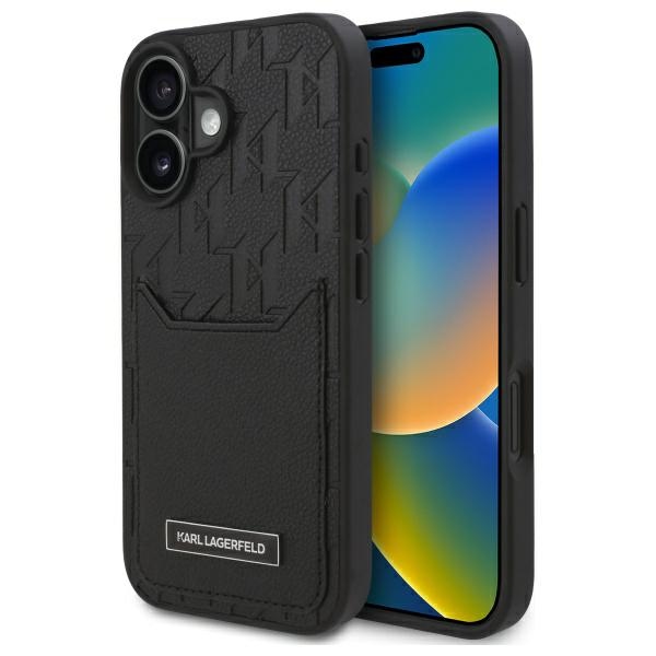 Karl Lagerfeld tvrdý obal z kože so slotmi na karty (KLHCP16SPGKHPRPK) - iPhone 16 - Monogram KF2340660