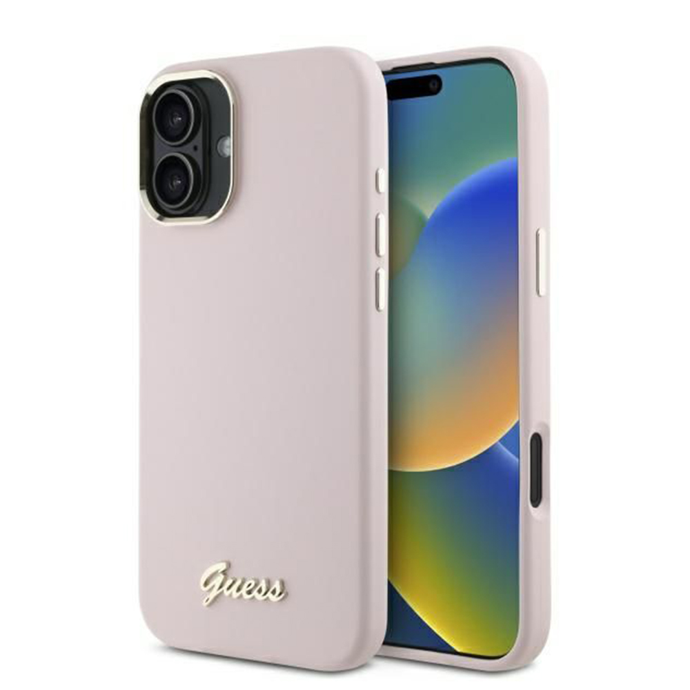 Guess Silikónový Nápis Metal Logo & Rám (GUHCP16MSMBSLP) puzdro pre - iPhone 16 Plus - Ružová KF2342153