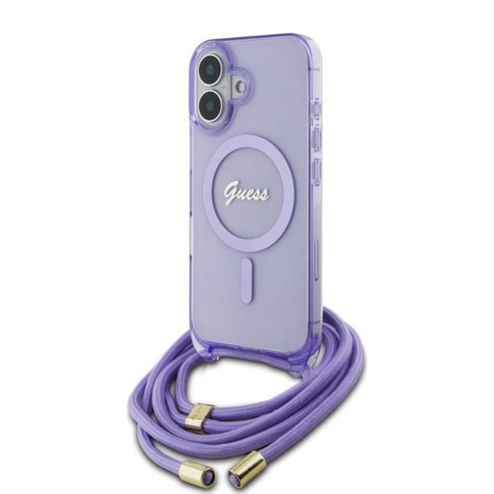 Guess IML Crossbody Cord Script MagSafe (GUHMP16SHCTSGNSU) puzdro pre - iPhone 16 - Fialová KF2342168