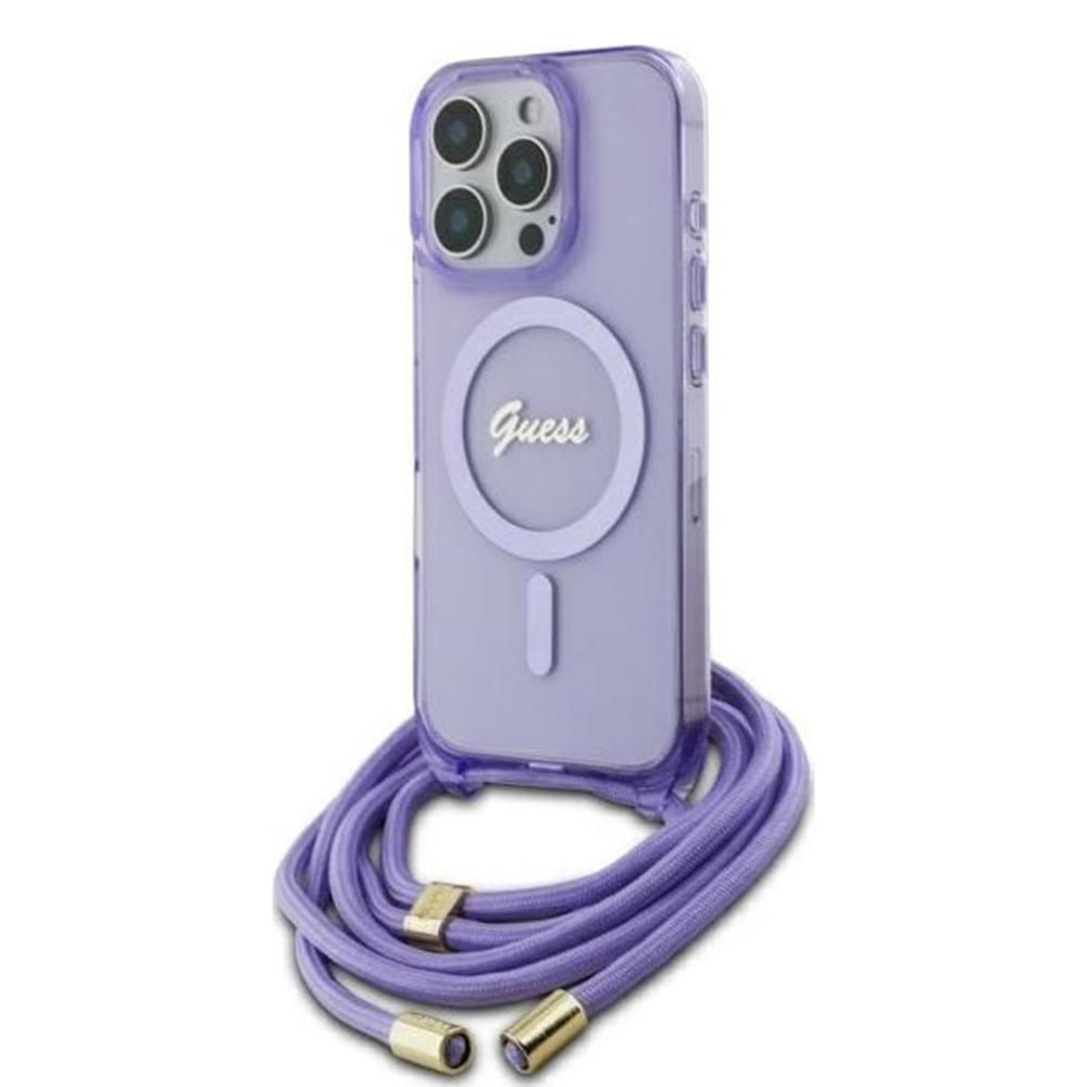 Guess IML Crossbody Cord Script MagSafe (GUHMP16LHCTSGNSU) puzdro pre - iPhone 16 Pro Max - Fialová KF2342169