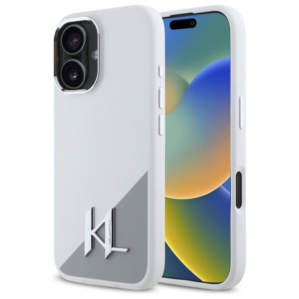Karl Lagerfeld silikónový obal (KLHMP16SSCMKMPCH) - iPhone 16 - Biele Tieňované Kovové Iniciály KF2342285