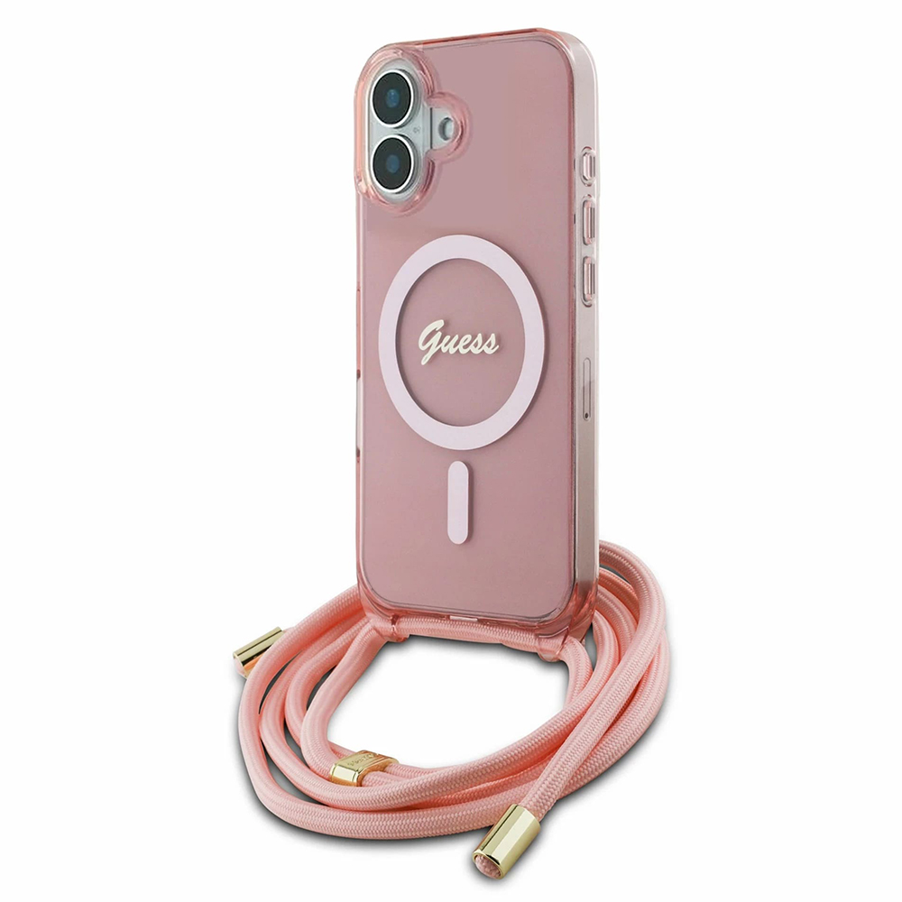 Guess IML Crossbody Cord Script MagSafe (GUHMP16SHCTSGNSP) puzdro pre - iPhone 16 - Ružová KF2342167