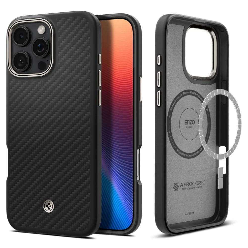 Spigen Enzo Aramid puzdro na iPhone 16 Pro - Čierna / Strieborná KF2338621