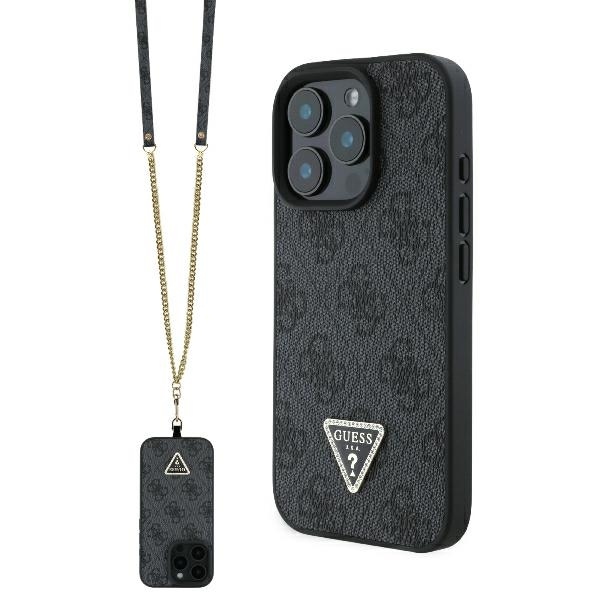 Guess kožený crossbody kryt Leather Metal Logo Strass na iPhone 16 Pro (GUHCP16LP4TDSCPK) - čierny KF2339798