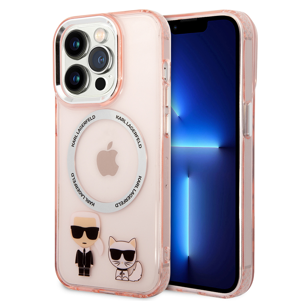 Karl Lagerfeld pevný kryt s MagSafe na iPhone 14 Pro Max (KLHMP14XHKCP) - ružový Karl & Choupette Aluminium KF2340952