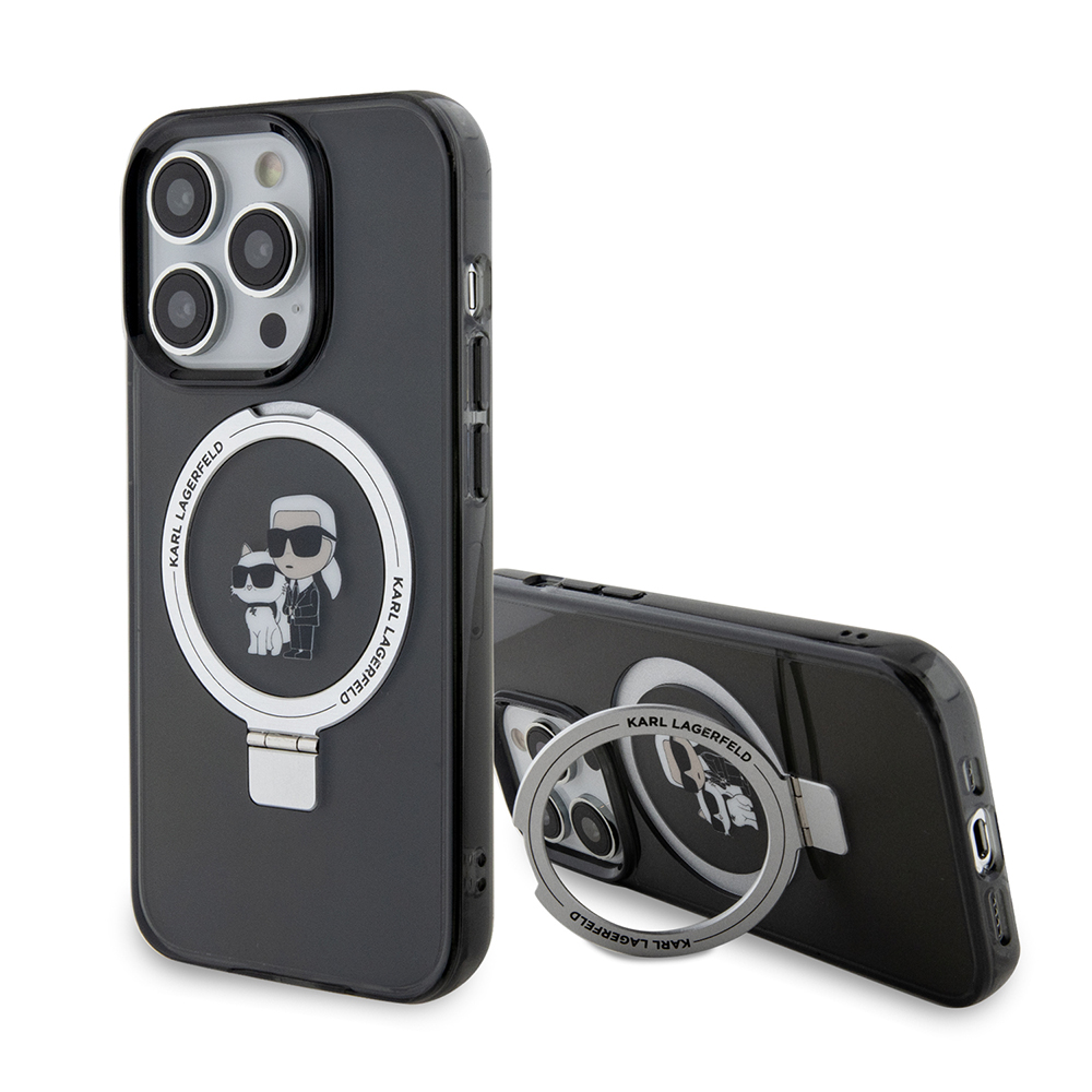 Karl Lagerfeld pevný kryt s prsteňom a MagSafe na iPhone 15 Pro (KLHMP15LHMRSKCK) - Karl&Choupette KF2340884