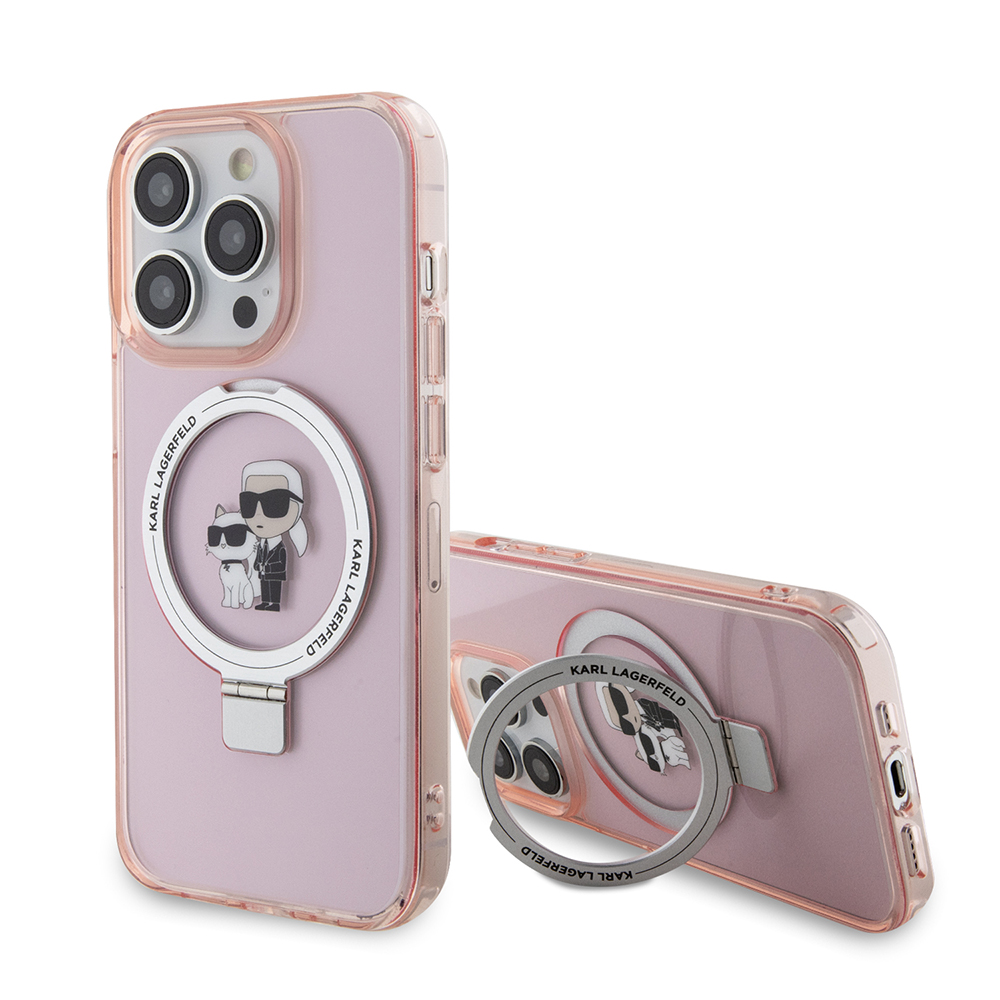Karl Lagerfeld pevný kryt s prsteňom a MagSafe na iPhone 15 Pro (KLHMP15LHMRSKCP) - ružový Karl&Choupette KF2340892