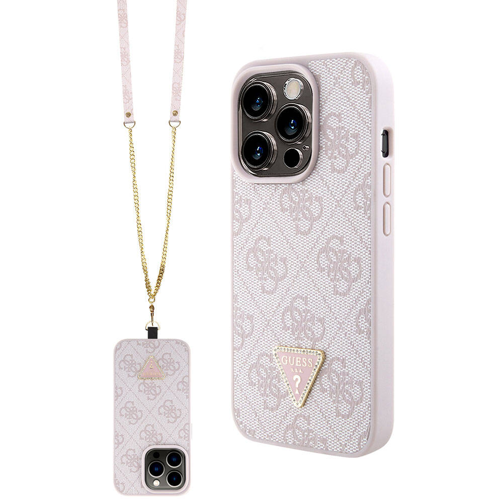 Guess crossbody puzdro 4G s kovovým logom na iPhone 15 Pro (GUHCP15LP4TDSCPP) - ružové KF2340149