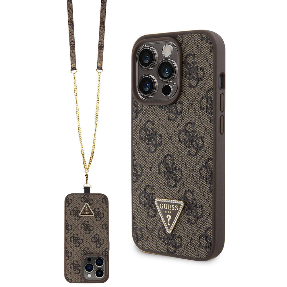 Guess crossbody puzdro 4G s kovovým logom na iPhone 15 Pro Max (GUHCP15XP4TDSCPW) - hnedé KF2340157
