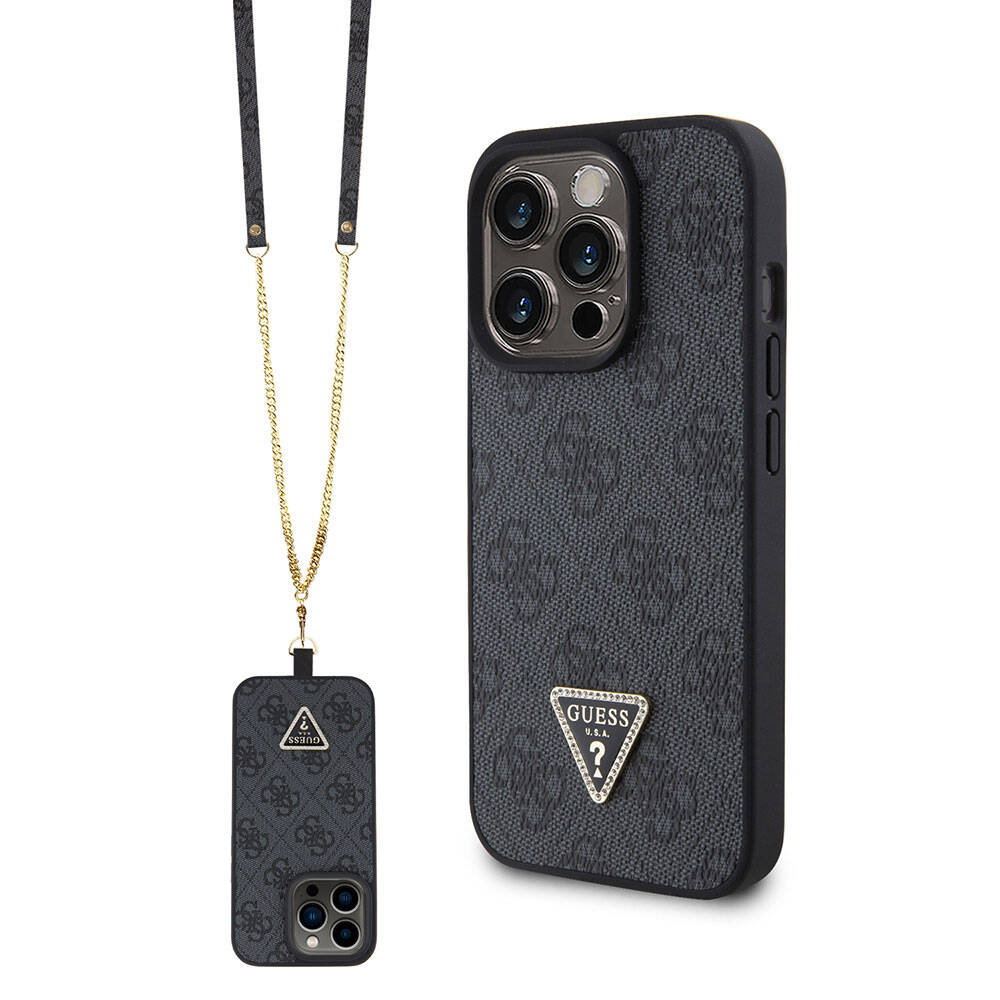 Guess crossbody puzdro 4G s kovovým logom na iPhone 15 Pro (GUHCP15LP4TDSCPK) - čierne KF2340148