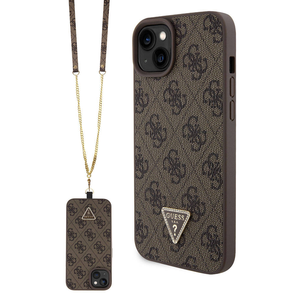 Guess crossbody puzdro 4G s kovovým logom na iPhone 15 Plus (GUHCP15MP4TDSCPW) - hnedé KF2340154