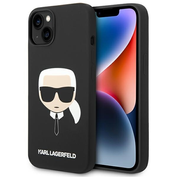 Karl Lagerfeld silikónový kryt s MagSafe na iPhone 14 Plus (KLHMP14MSLKHBK) - Karlova hlava (čierny) KF2340704