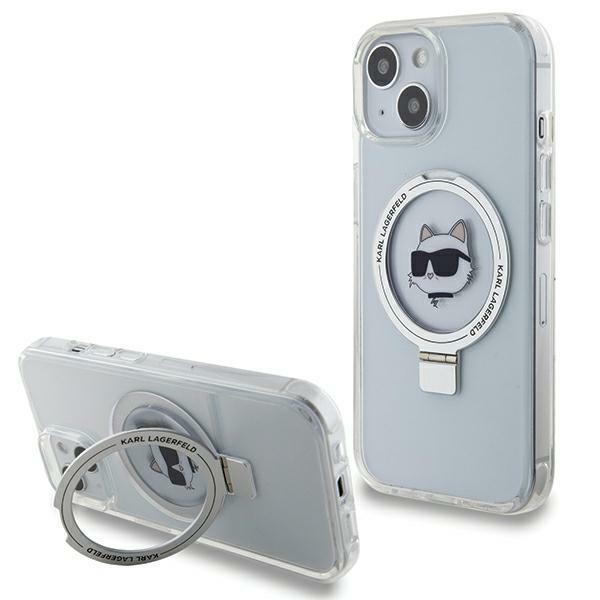Karl Lagerfeld pevný kryt s prsteňom a MagSafe na iPhone 15 Plus (KLHMP15MHMRSCHH) - biela Choupette Head KF2340895