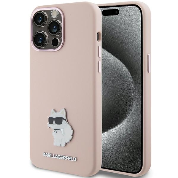Karl Lagerfeld silikónový kryt na iPhone 15 Pro (KLHCP15LSMHCNPP) - ružový Choupette Metal Pin KF2339809
