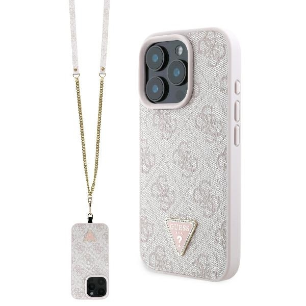 Guess kožený crossbody kryt Leather Metal Logo Strass na iPhone 16 Pro (GUHCP16LP4TDSCPP) - ružový KF2339799