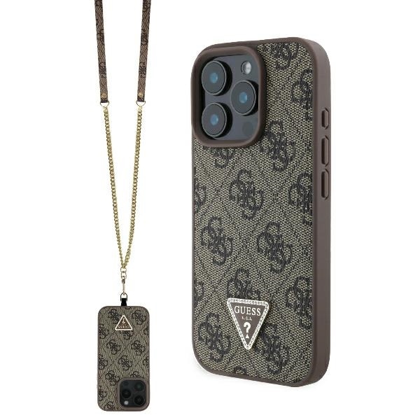 Guess kožený crossbody kryt Leather Metal Logo Strass na iPhone 16 Pro Max (GUHCP16XP4TDSCPW) - hnedý KF2339816